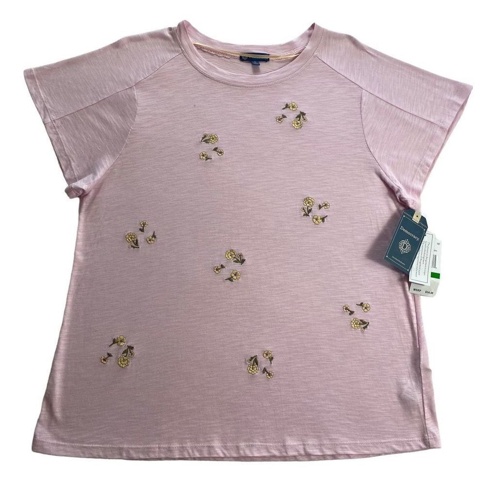 DEMOCRACY LARGE Pink Top with Embroidered Flowers
